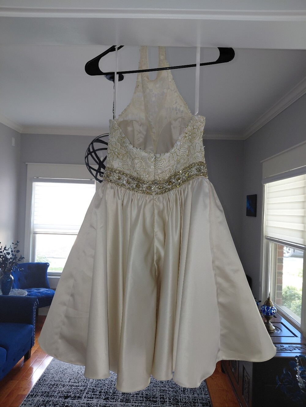 JVN by Jovani JVN42090 Dress Size 6 Light Gold Lace Rhinestone Homecoming CC - Picture 13 of 16